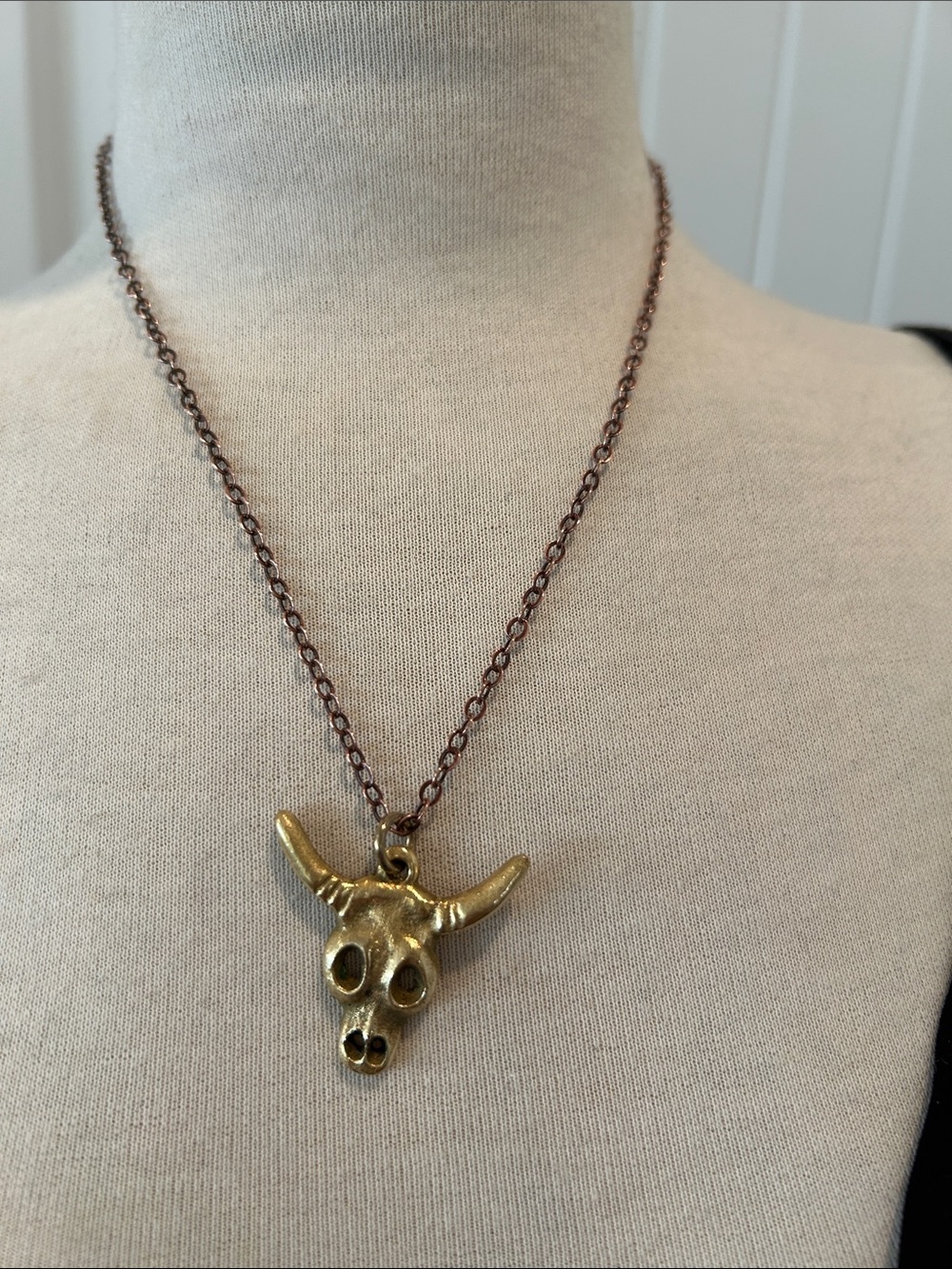 Bull Skull Pendant Necklace in Brass